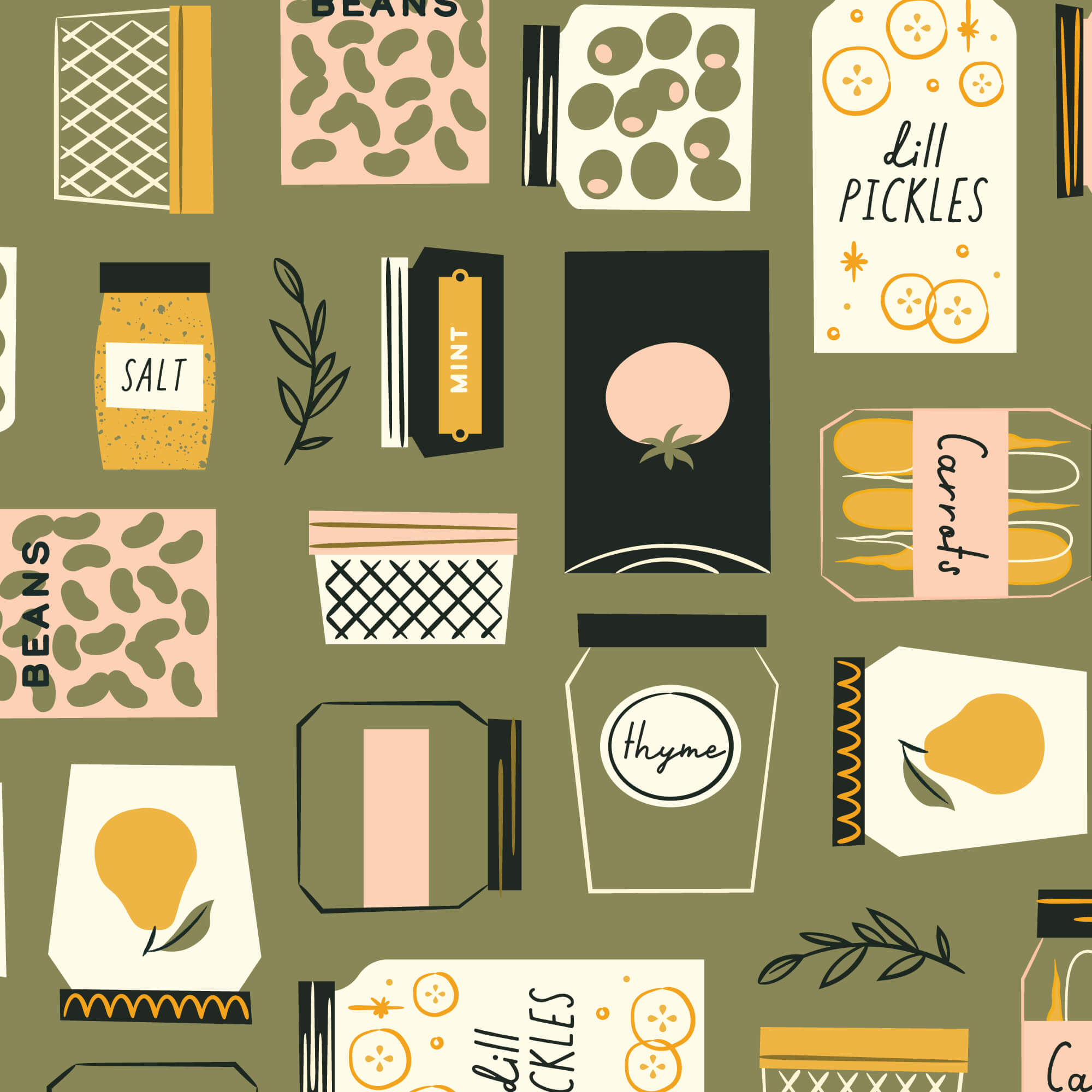 Homestead Haven Pantry Pride quilting fabric by Shelby Warwood for Cloud9 Fabrics, farmhouse pantry print on cotton, sold by the yard