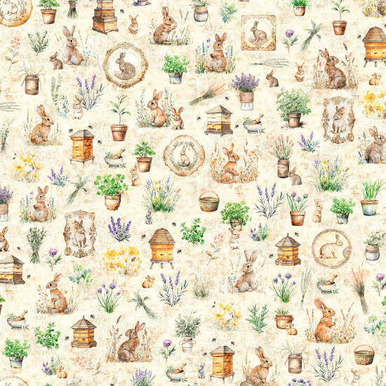 Hunny Bunny - Bunny Allover - Cream 44" / 45" Fabric Per Yard