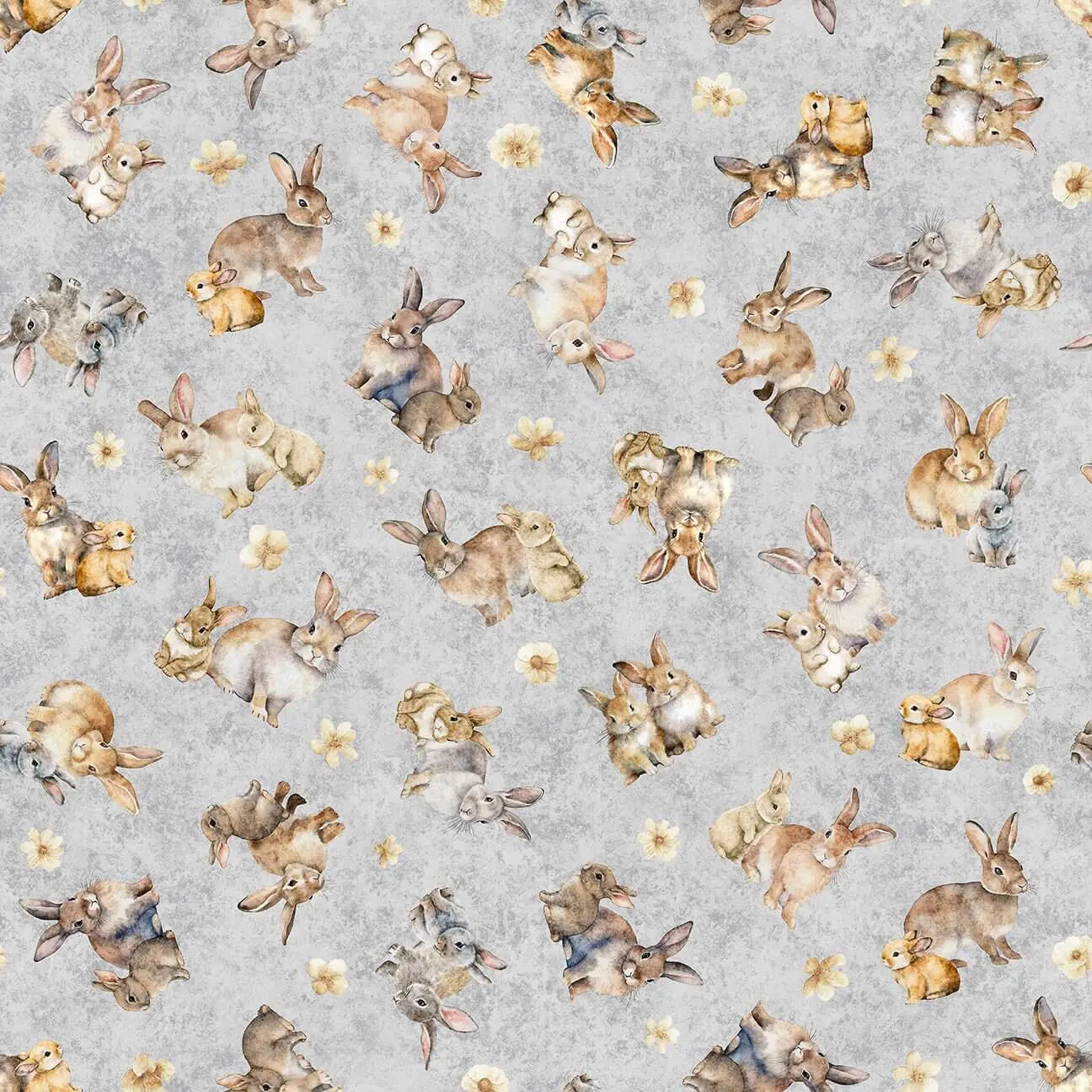 Hunny Bunny - Tossed Bunnies - Gray 44" / 45" Fabric Per Yard The Fabric Company