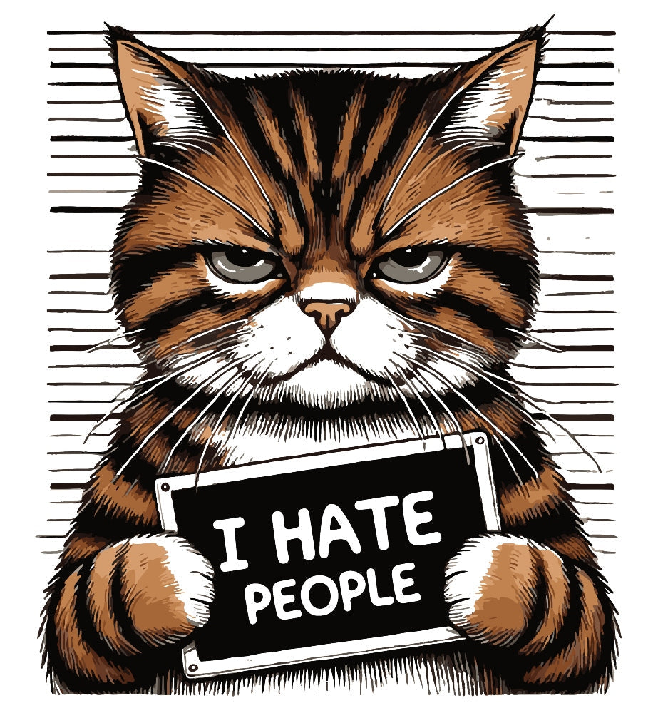 I Hate People Cat Mugshot Fabric Panel
