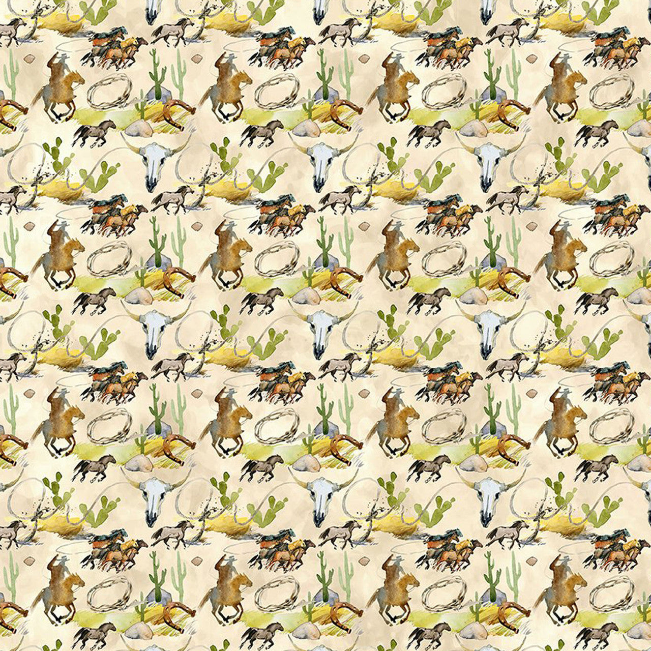 Multi Southwest Minis Wild Horses 44/45" Cotton Fabric Per Yard