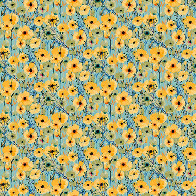 Gold Digital Laurie Lovelies 44"/45" Cotton Fabric Per Yard