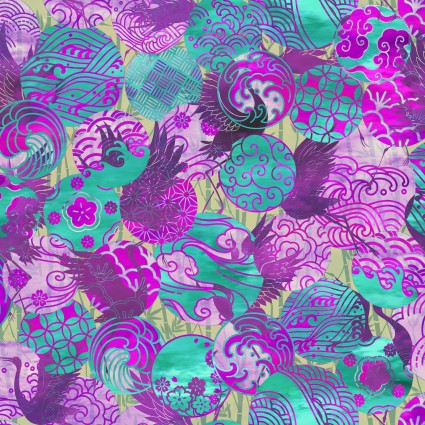 In The Beginning Fabrics Fabric Oriental Gardens Emblems Purple Cotton 44"/45" Fabric Per Yard