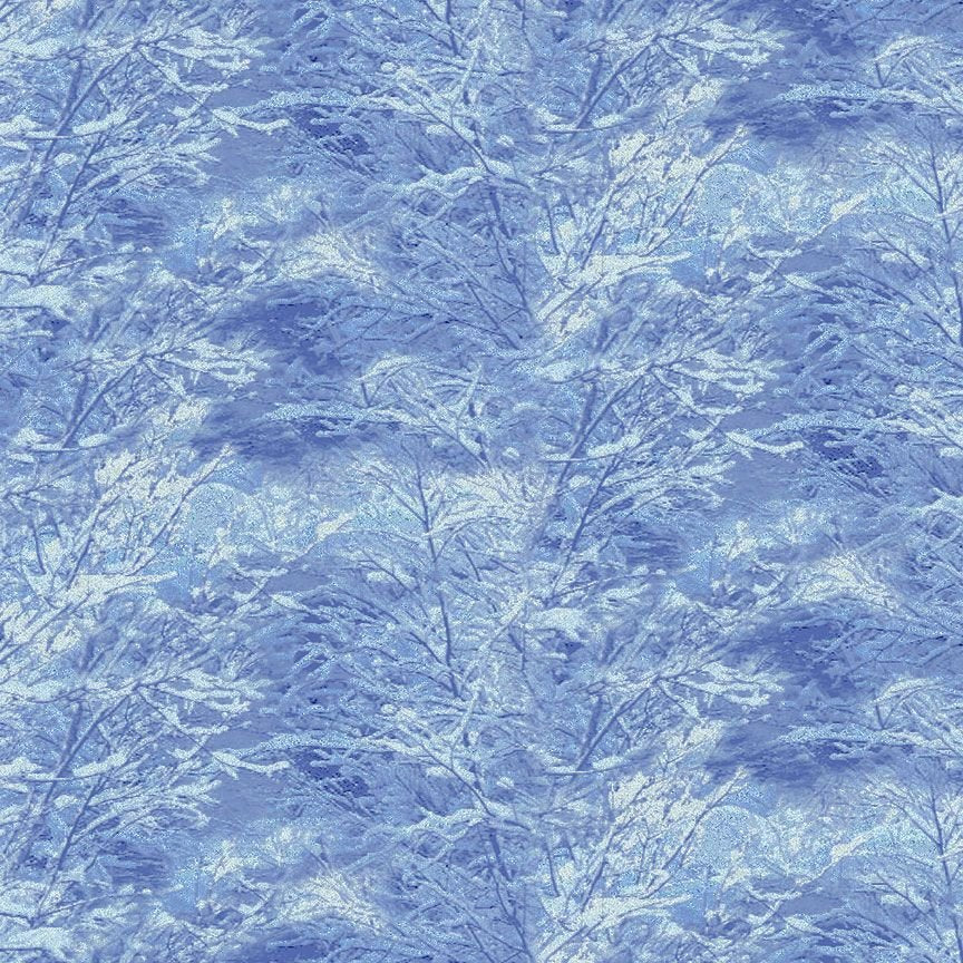 Ice Winter Large Trees Glitter Delft Cotton 43"/44" Fabric Per Yard