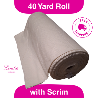 122" Wide Poly/Cotton Blend Batting with Scrim Liner, 40 yards