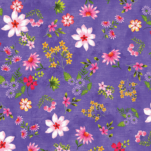 Inspired Blooms - Blooms and Buds - Dark Purple 44" / 45" Fabric Per Yard