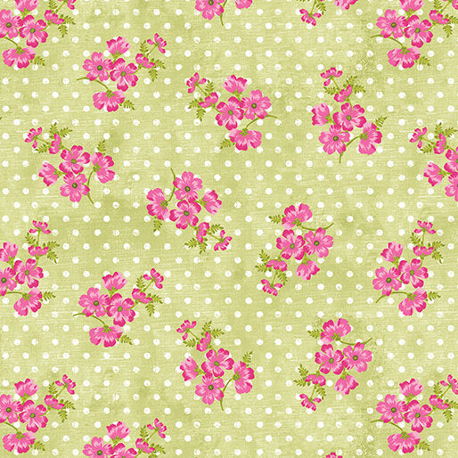 Inspired Blooms - Dot & Blooms - Medium Green 44" / 45" Fabric Per Yard