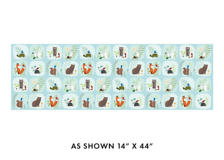 Into the Woods Blocks quilting fabric in sky by Terry Runyan for Benartex, woodland block print on blue cotton, sold by the yard