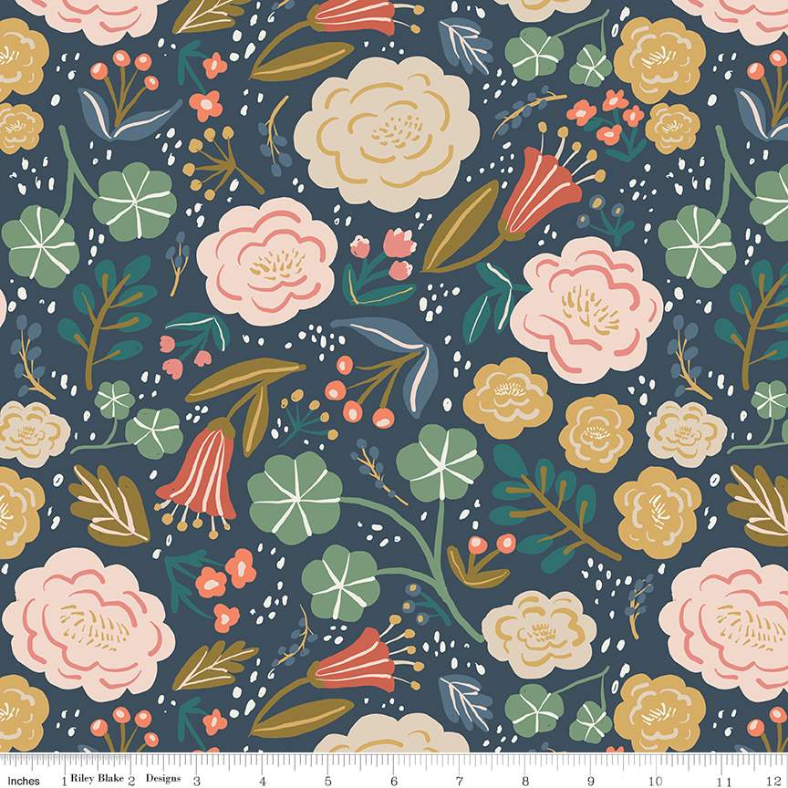 Ivy Reese Floral Navy Cotton Wideback Fabric - ( 1 3/4 Yard Pack )