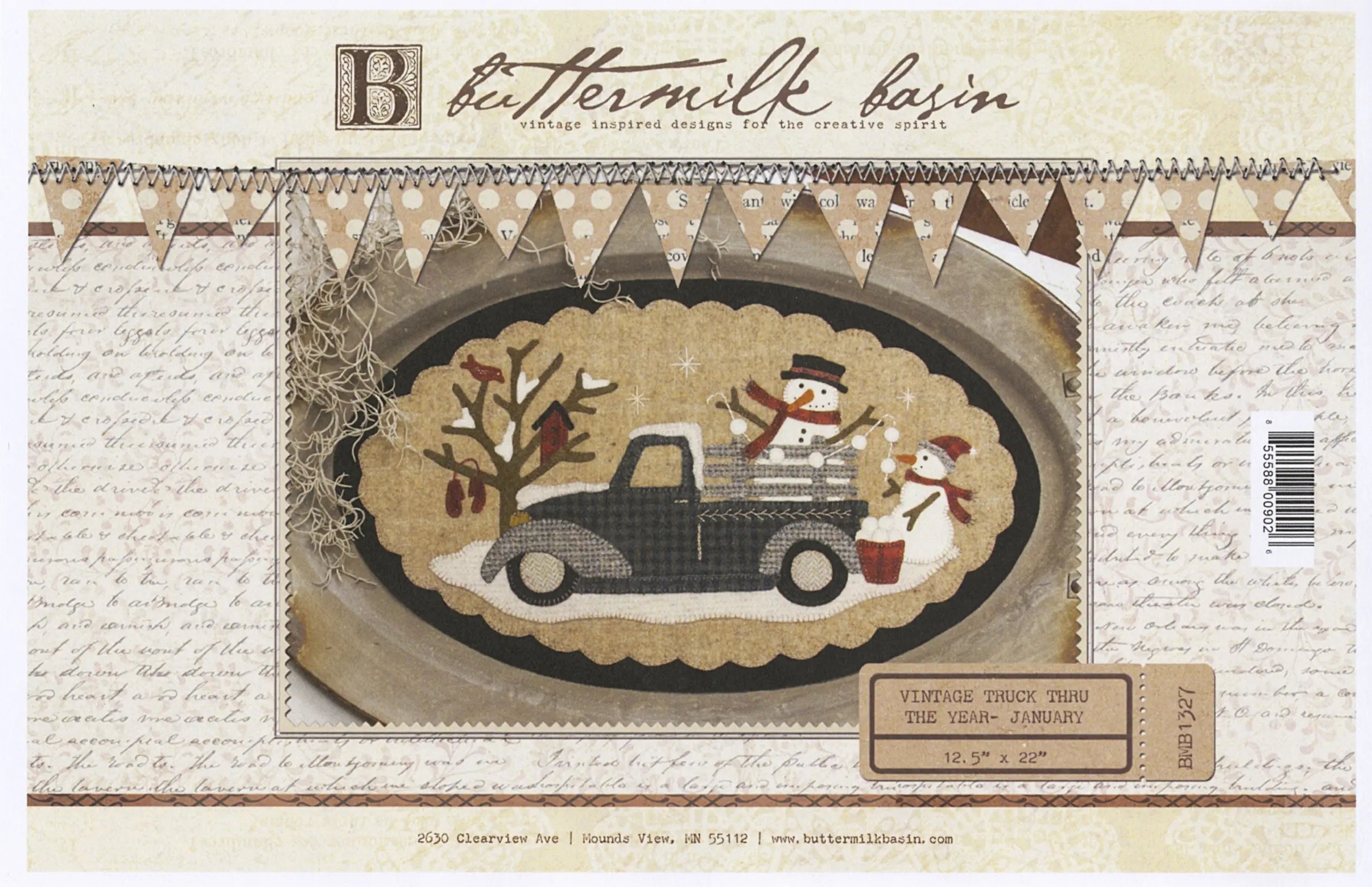 January Vintage Truck thru the Year 12-1/2in x 22in - Linda's Electric Quilters