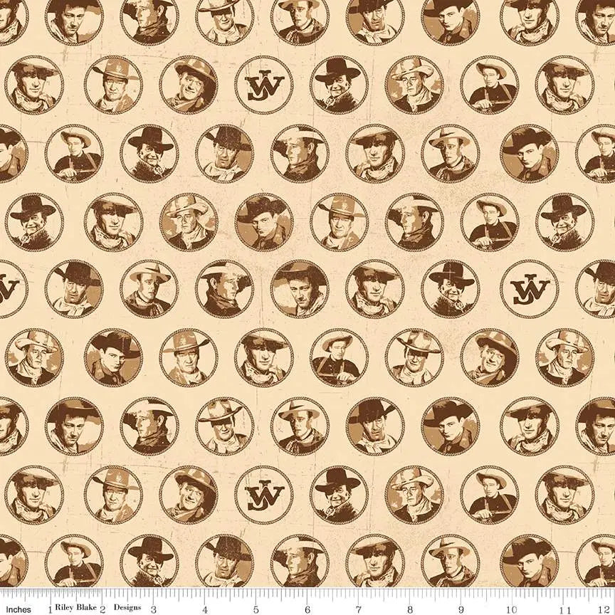 John Wayne American West Circles Cream 43"/44" Fabric Per Yard Riley Blake Designs
