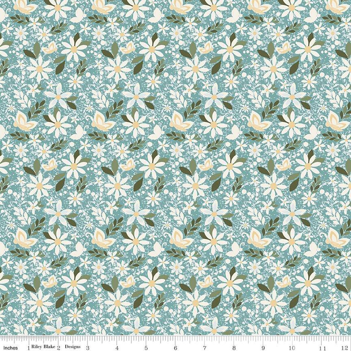 Juju's Petals Dance Teal Cotton 43"/44" Fabric Per Yard