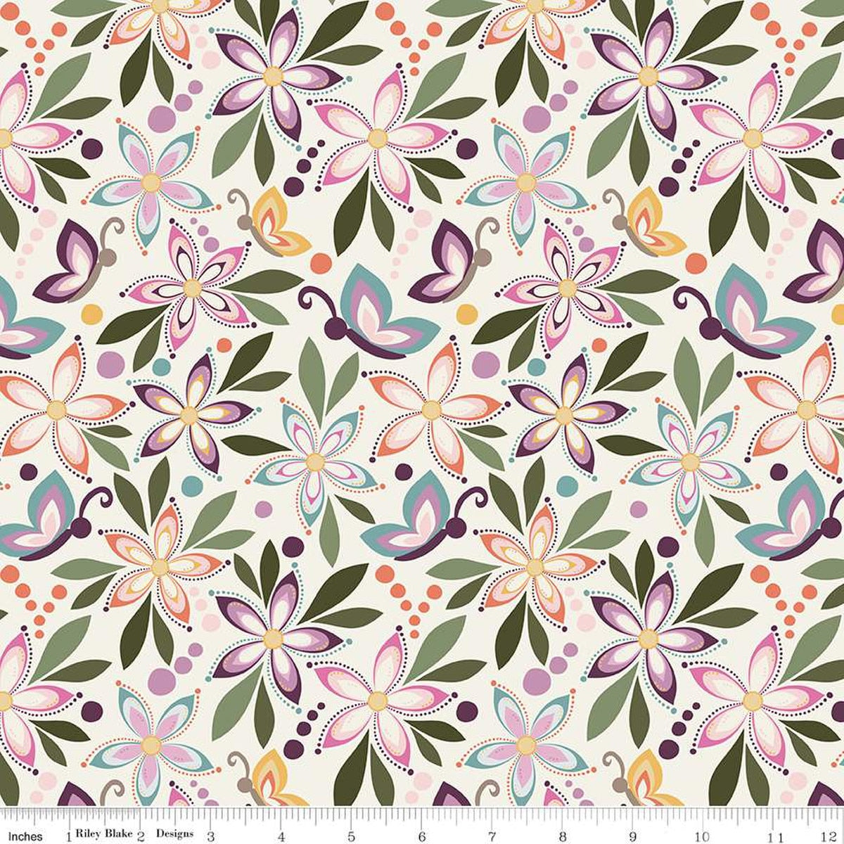 Juju's Petals Main Cream Cotton 43"/44" Fabric Per Yard