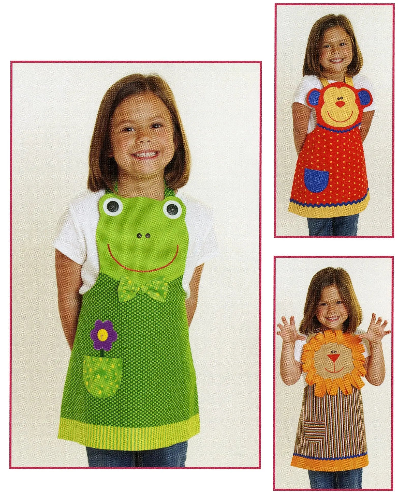 Jungle Friends Childs Apron Frog, Monkey & Lion - Linda's Electric Quilters