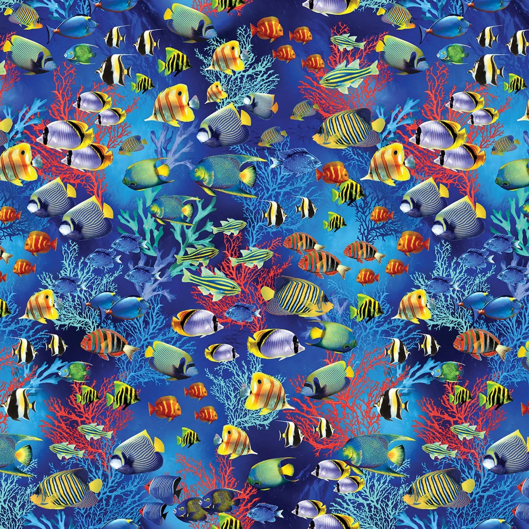Fish swimming in the ocean wide back fabric.