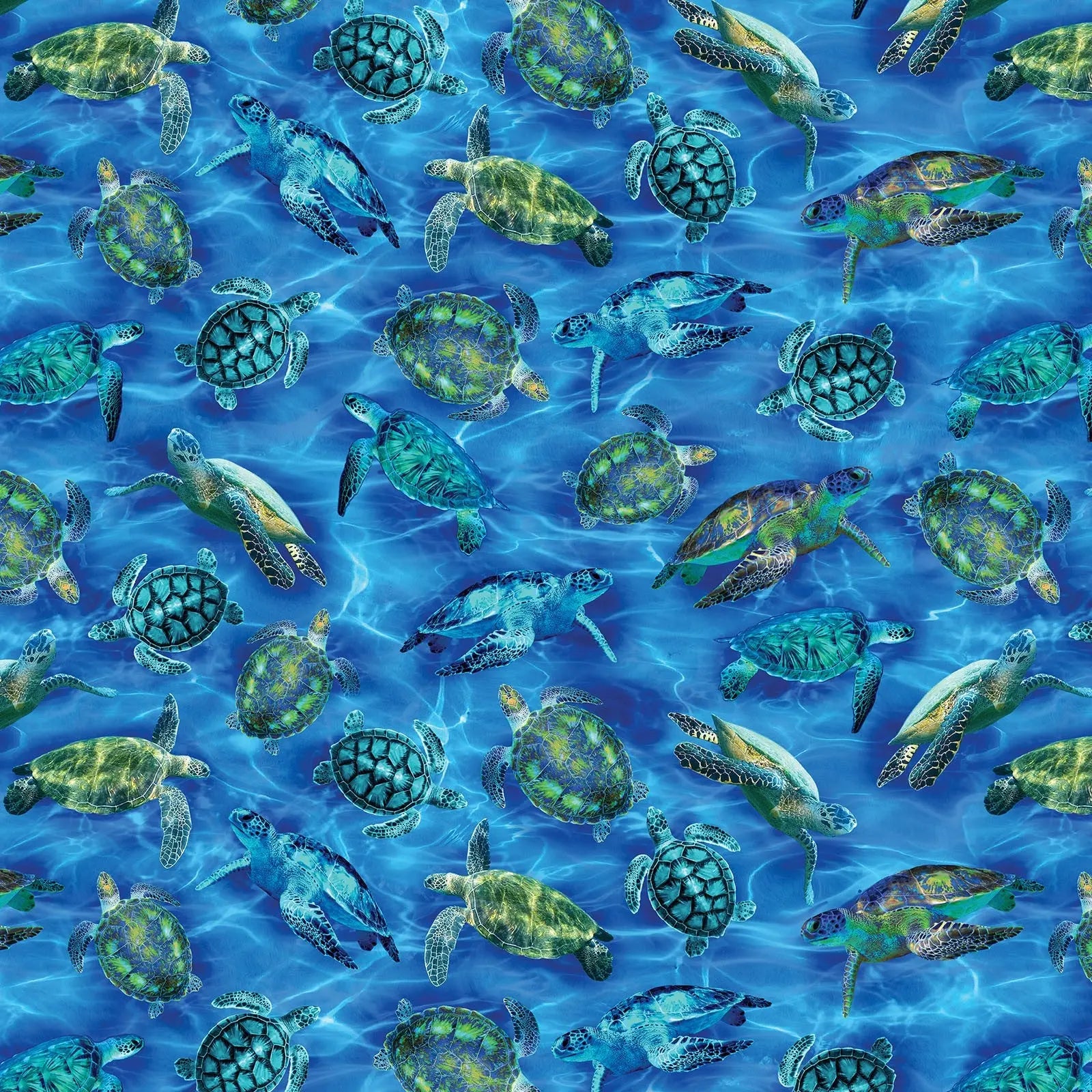Sea turtles in the ocean wideback fabric.