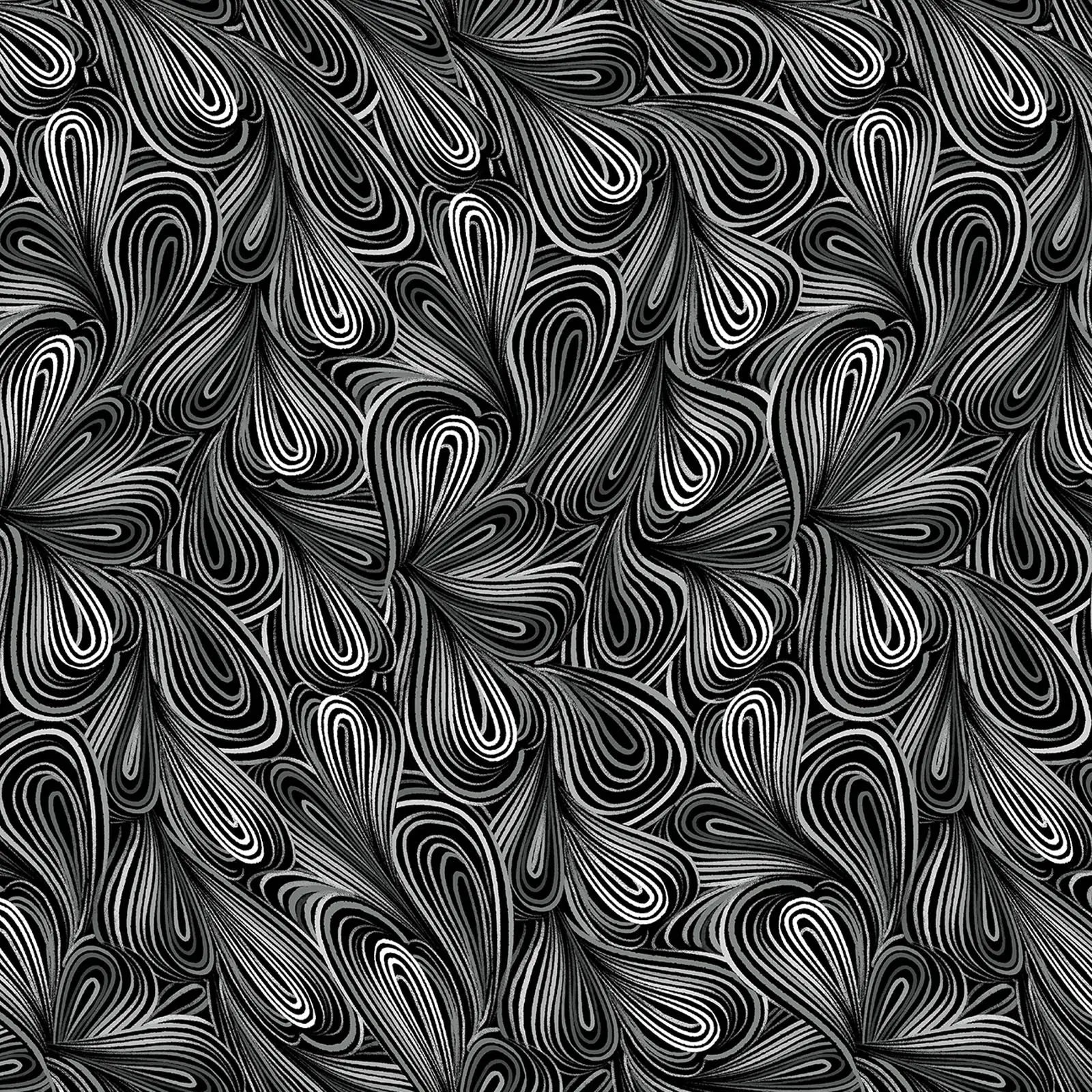 Black, white and gray modern color swirl wideback fabric