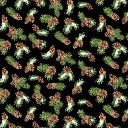 Cardinal Cozy Black Pinecone Toss Cotton 44"/45" Fabric Per Yard