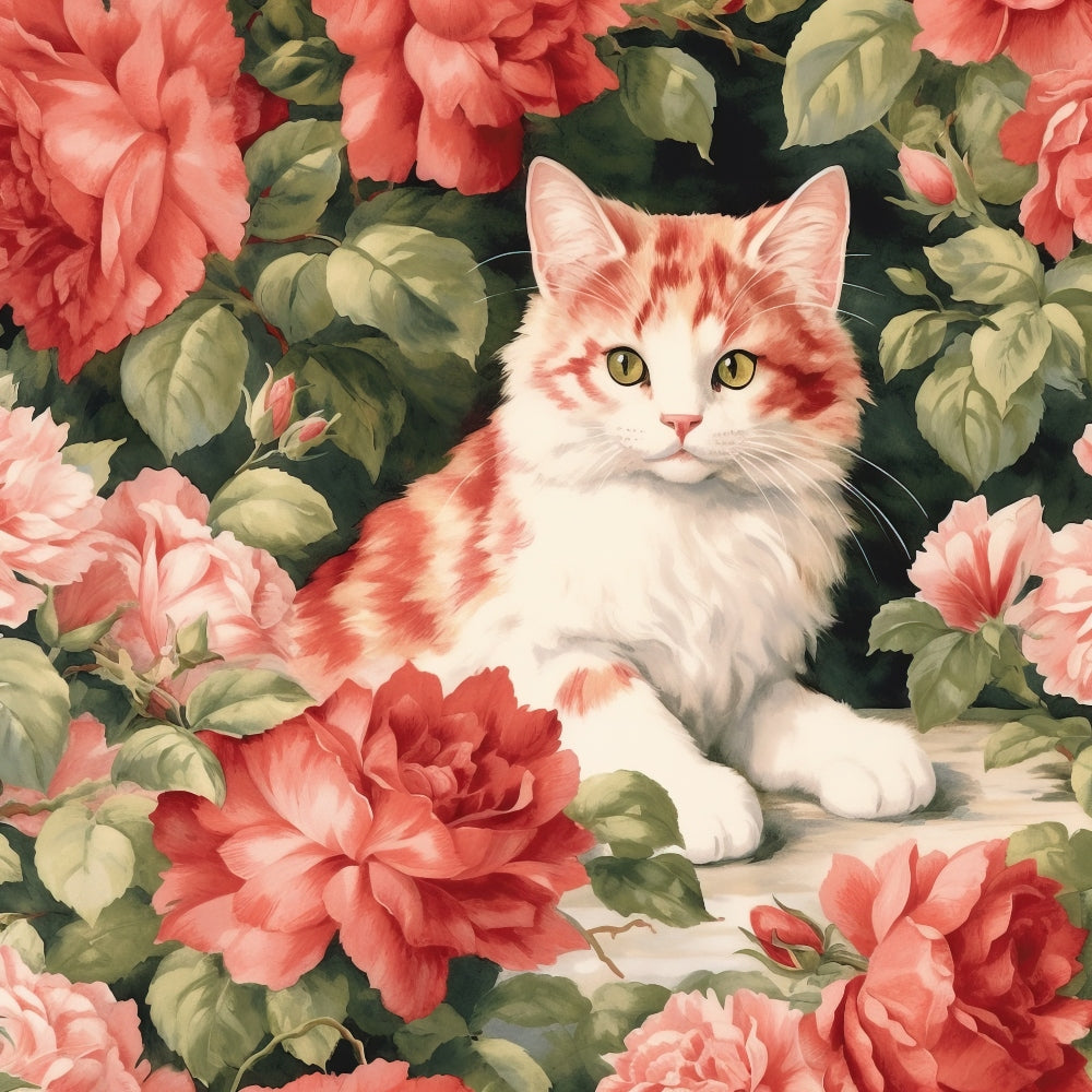 Kittens in the Rose Garden Fabric Panel 9