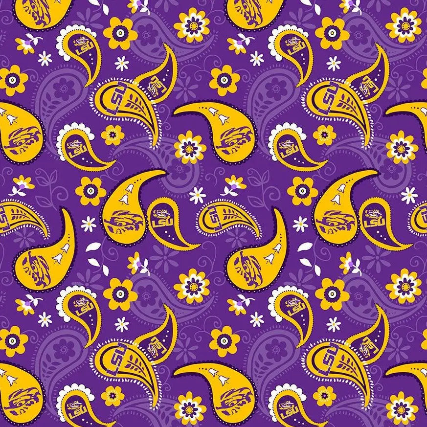 LSU Tigers - Paisley 44"/45" Fabric per yard The Fabric Company