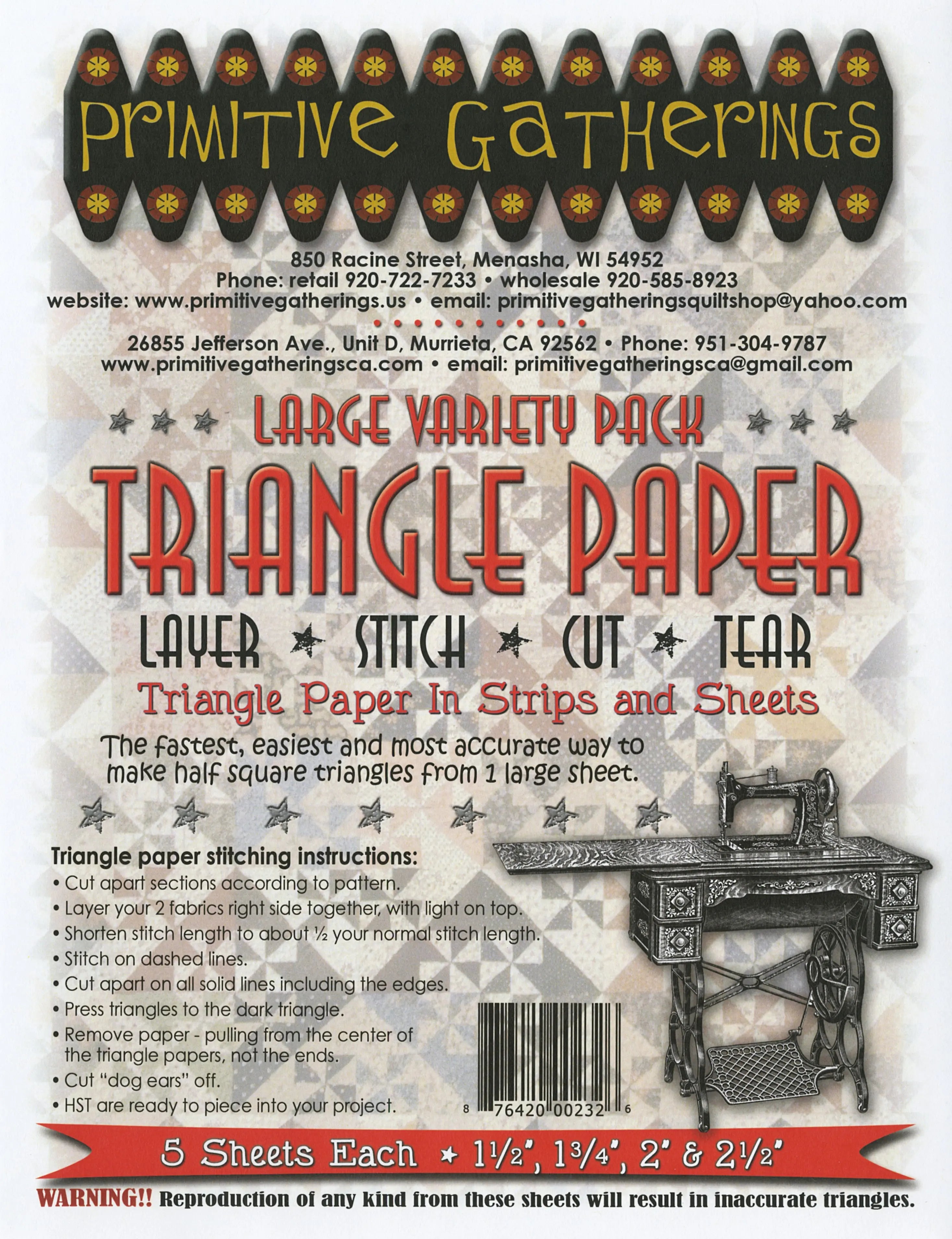 Large Variety Triangle Paper - Linda's Electric Quilters