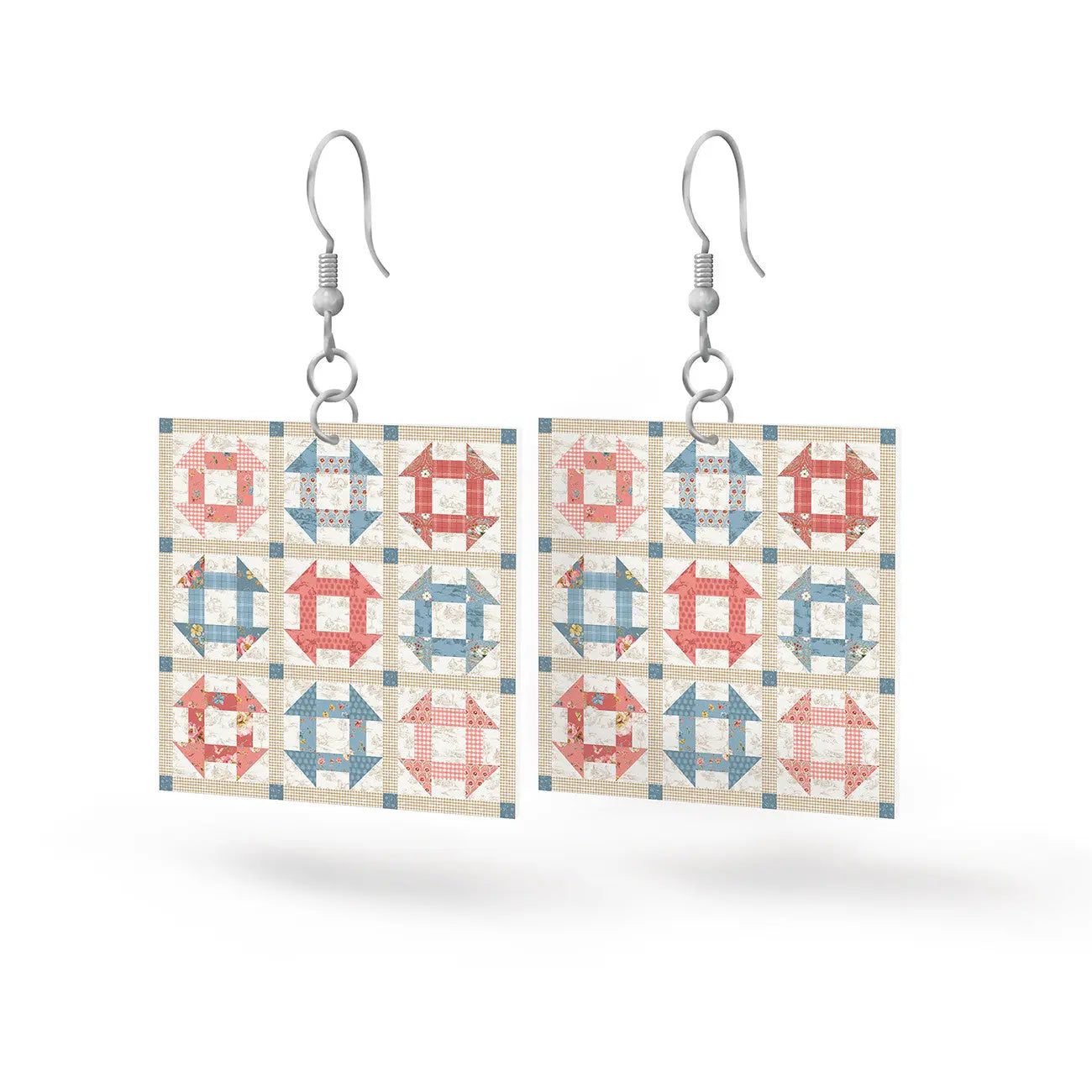 Leather Square Earrings Countryside - Linda's Electric Quilters