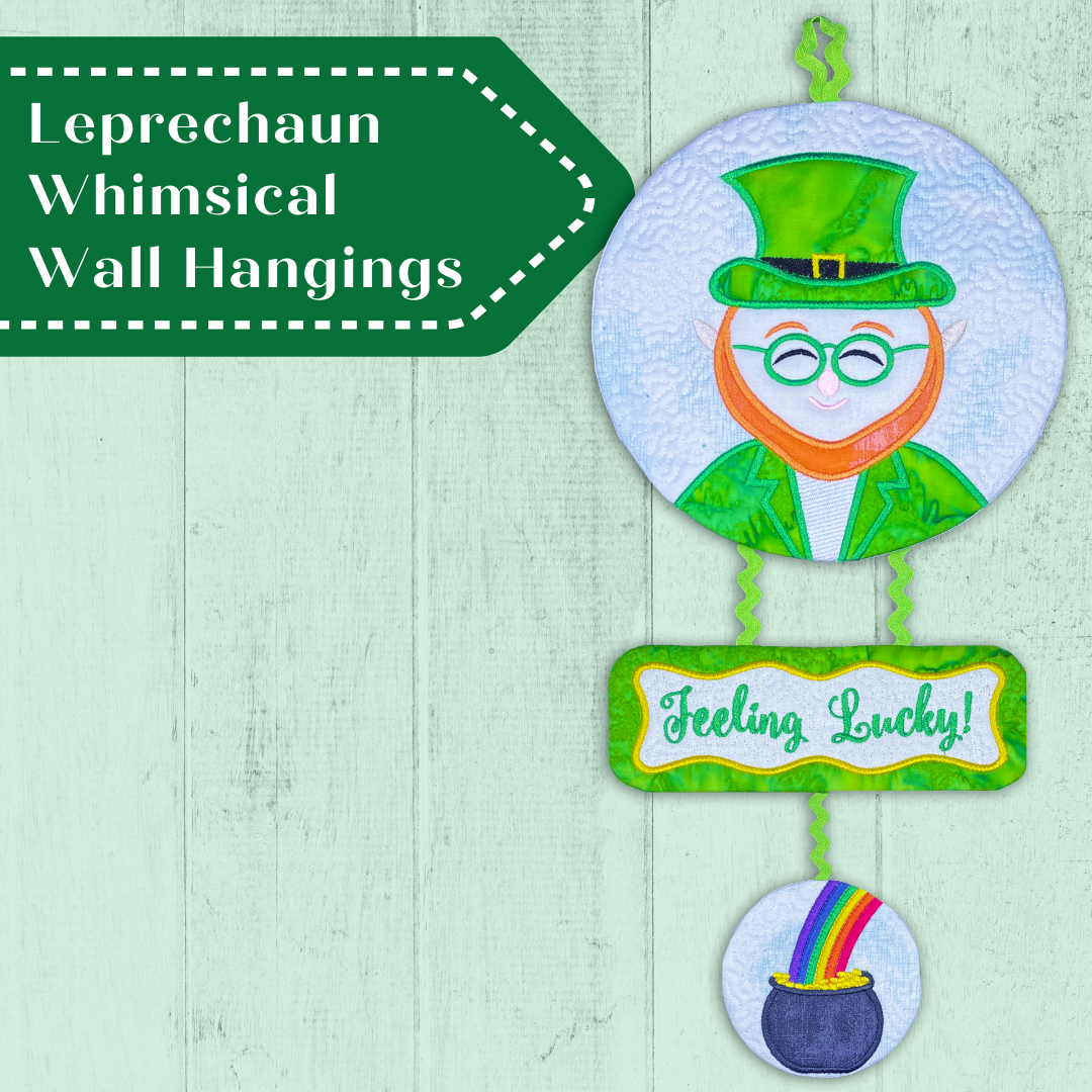 Leprechaun Whimsical Wall Hangings In the Hoop Machine Embroidery Design Set