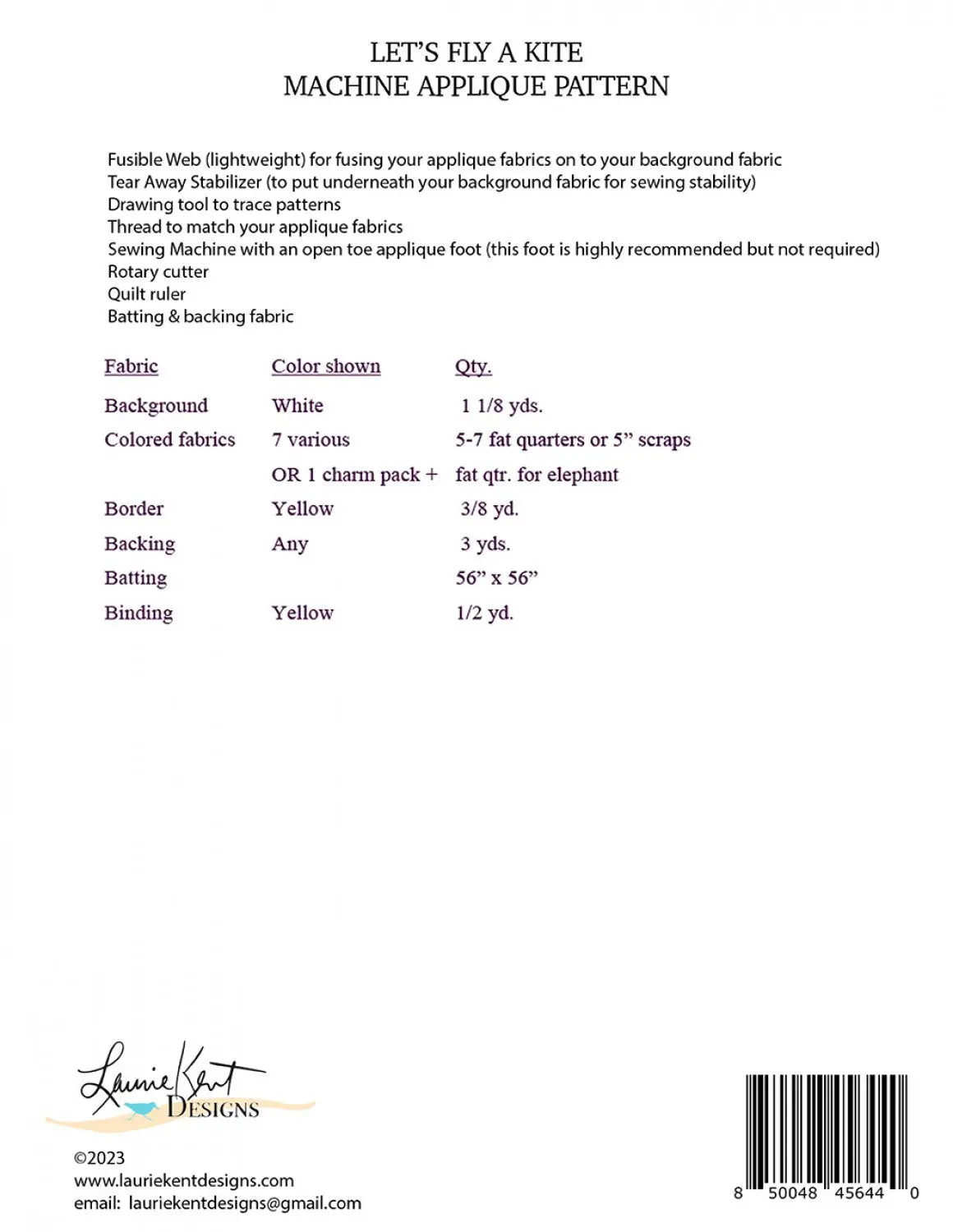 Let's Fly a Kite Applique Embroidery Pattern Laurie Kent Designs