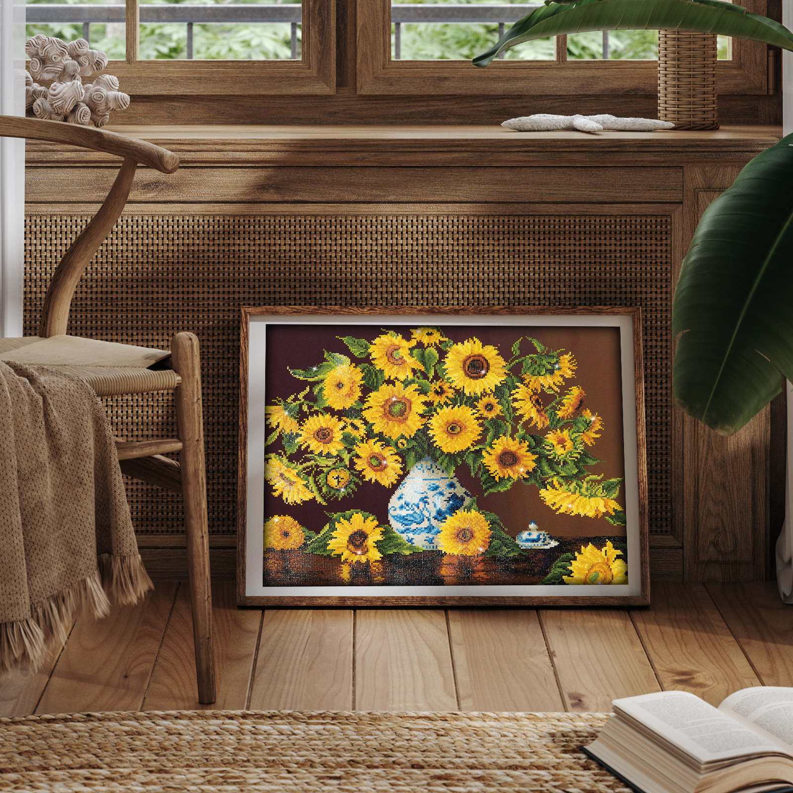 Diamond Dotz Sunflowers in a China Vase - 28.0" x 22.0"
