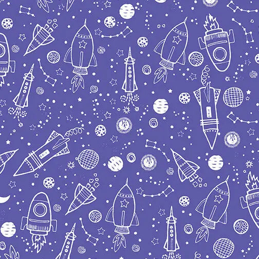 Lift Off - Space Galaxy - Purple 44" / 45" Fabric Per Yard The Fabric Company