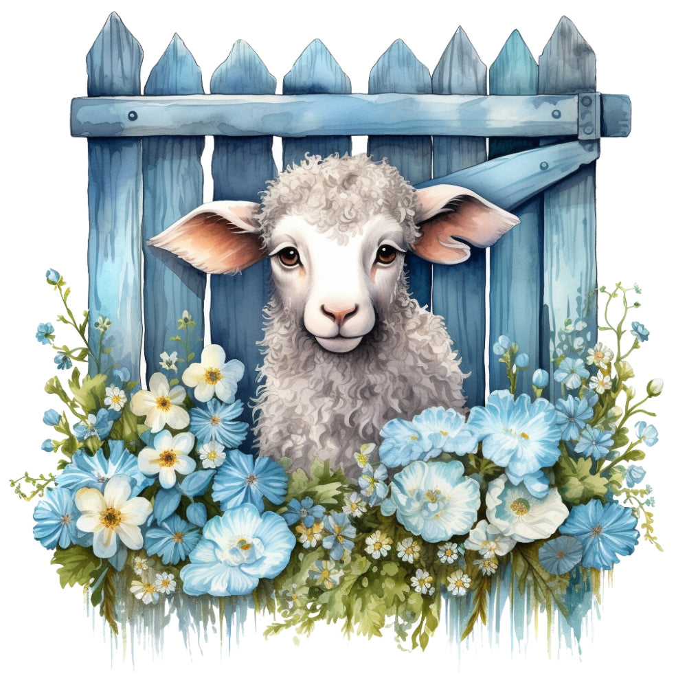 Light Blue Farm Animals Fabric Panel 10 QuiltingFabricPanels