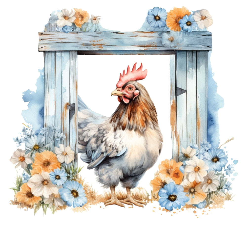 Light Blue Farm Animals Fabric Panel 17