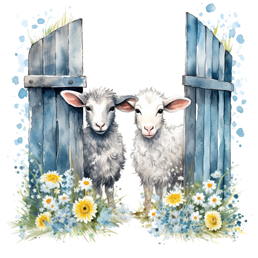 Light Blue Farm Animals Fabric Panel 8