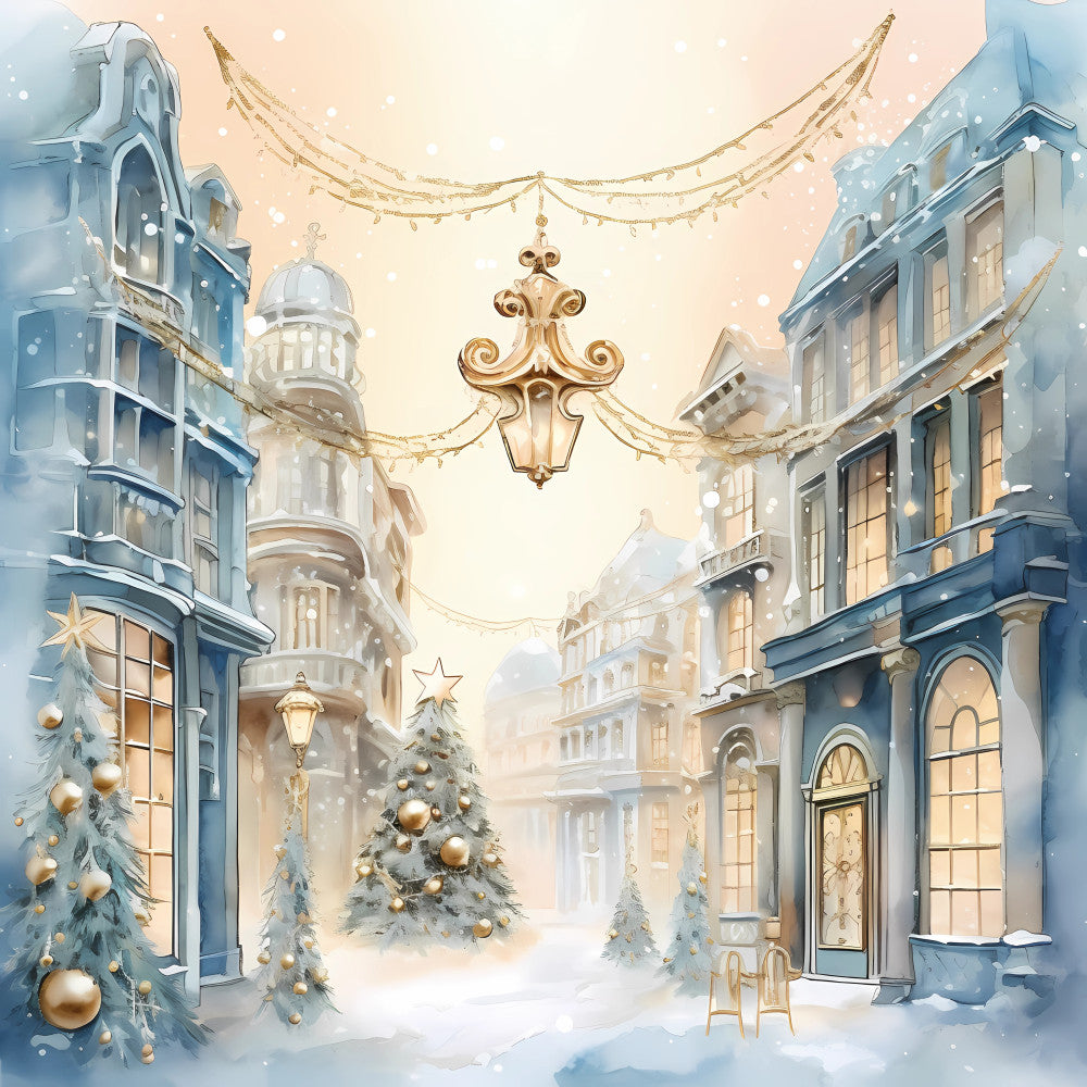 Light Blue and Gold Christmas Fabric Panel 10 QuiltingFabricPanels