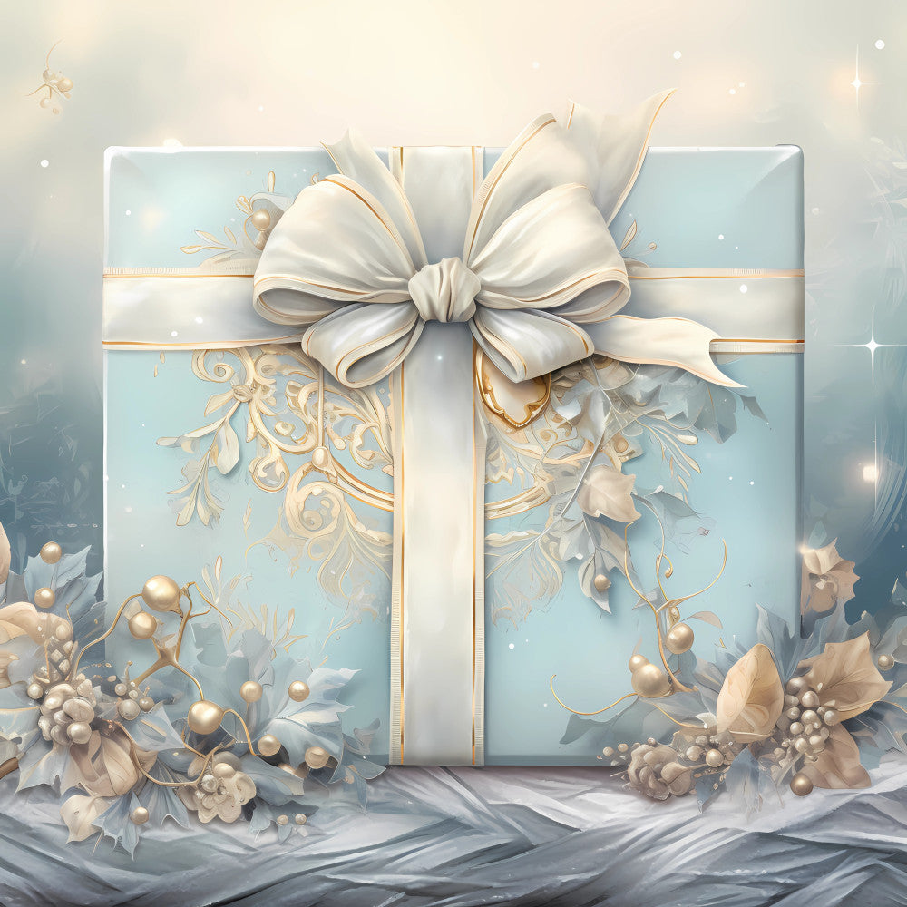 Light Blue and Gold Christmas Fabric Panel 20 QuiltingFabricPanels