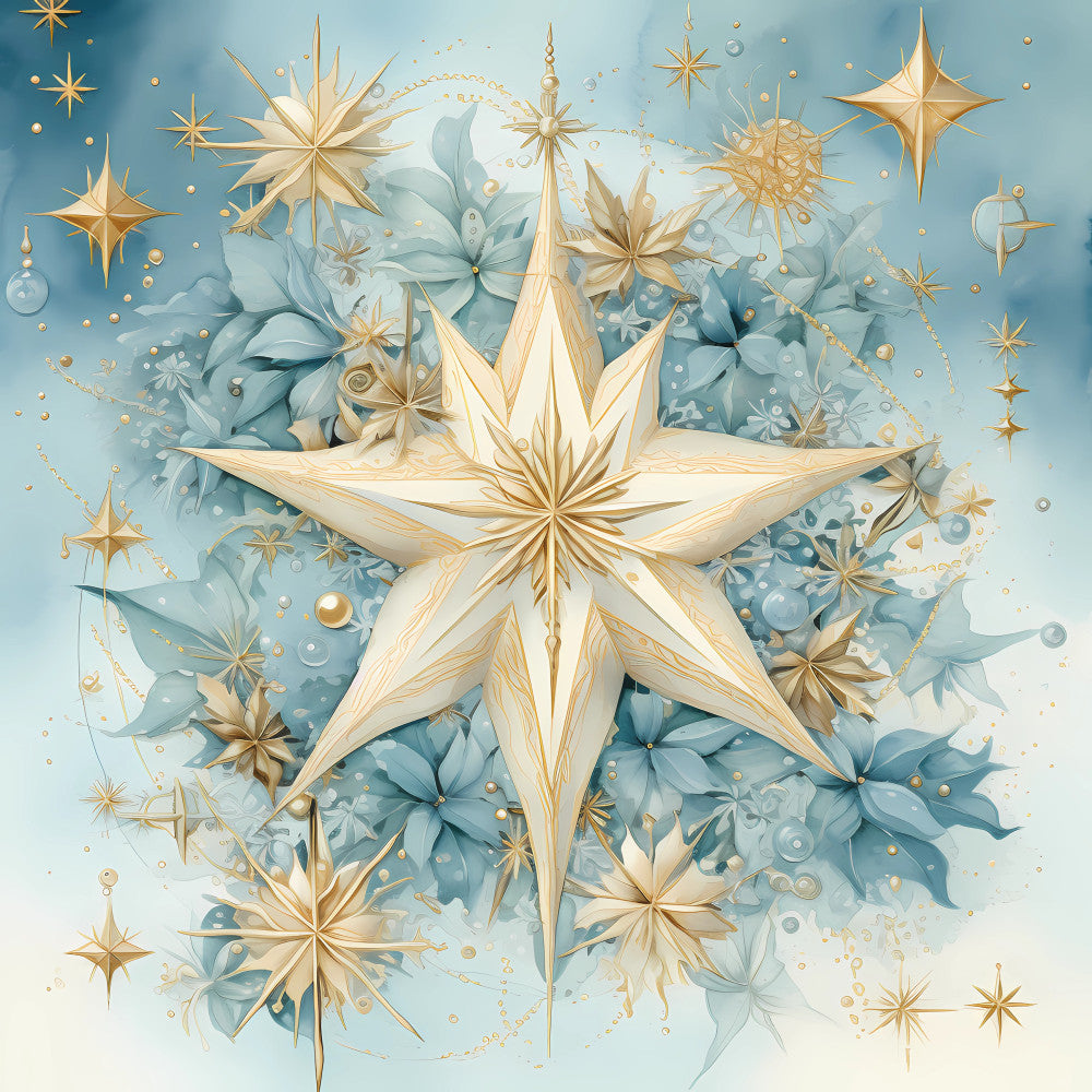 Light Blue and Gold Christmas Fabric Panel 5 QuiltingFabricPanels