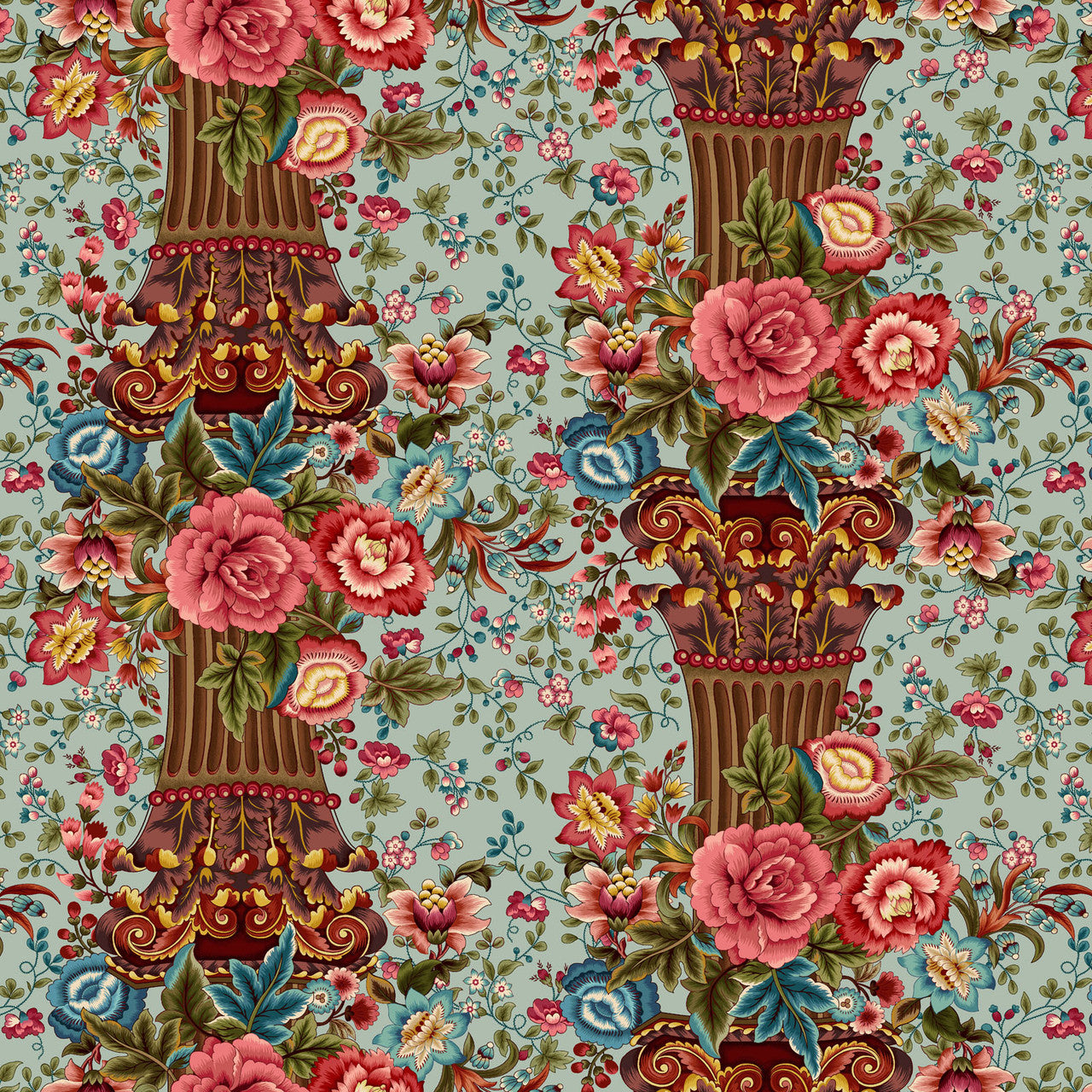 Light Teal Column Stripe Lost Gardens of Heligan Cotton 43