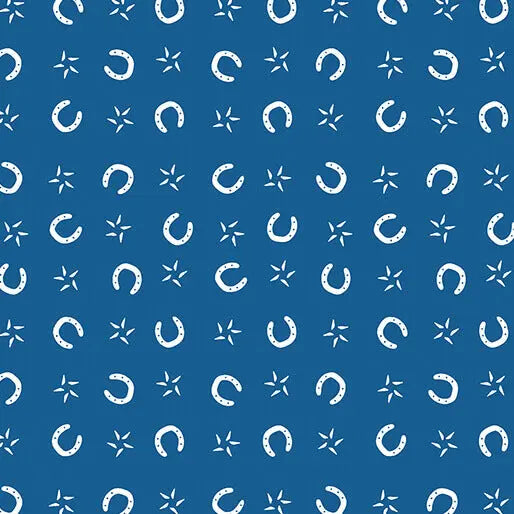 Lil' Buckaroos - Lil' Horseshoes - Denim Blue 44" / 45" Fabric Per Yard The Fabric Company