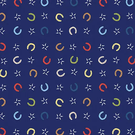Lil' Buckaroos - Lil' Horseshoes - Navy 44" / 45" Fabric Per Yard The Fabric Company