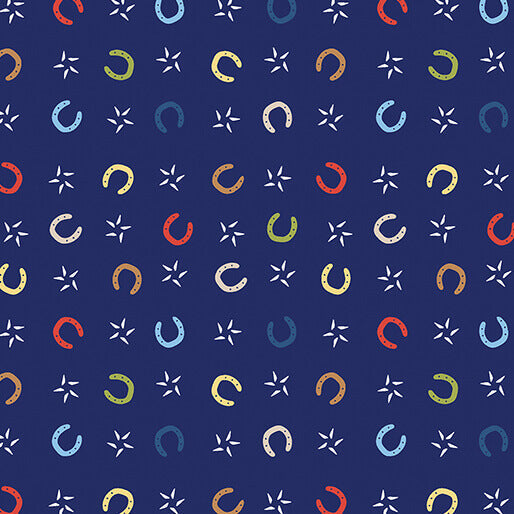 Lil' Buckaroos - Lil' Horseshoes - Navy 44" / 45" Fabric Per Yard