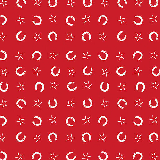 Lil Buckaroos Lil Horseshoes quilting fabric in red by Benartex, horseshoe print on red cotton, sold by the yard