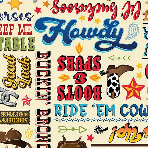Lil' Buckaroos - Wild West Words - Cream 44" / 45" Fabric Per Yard The Fabric Company