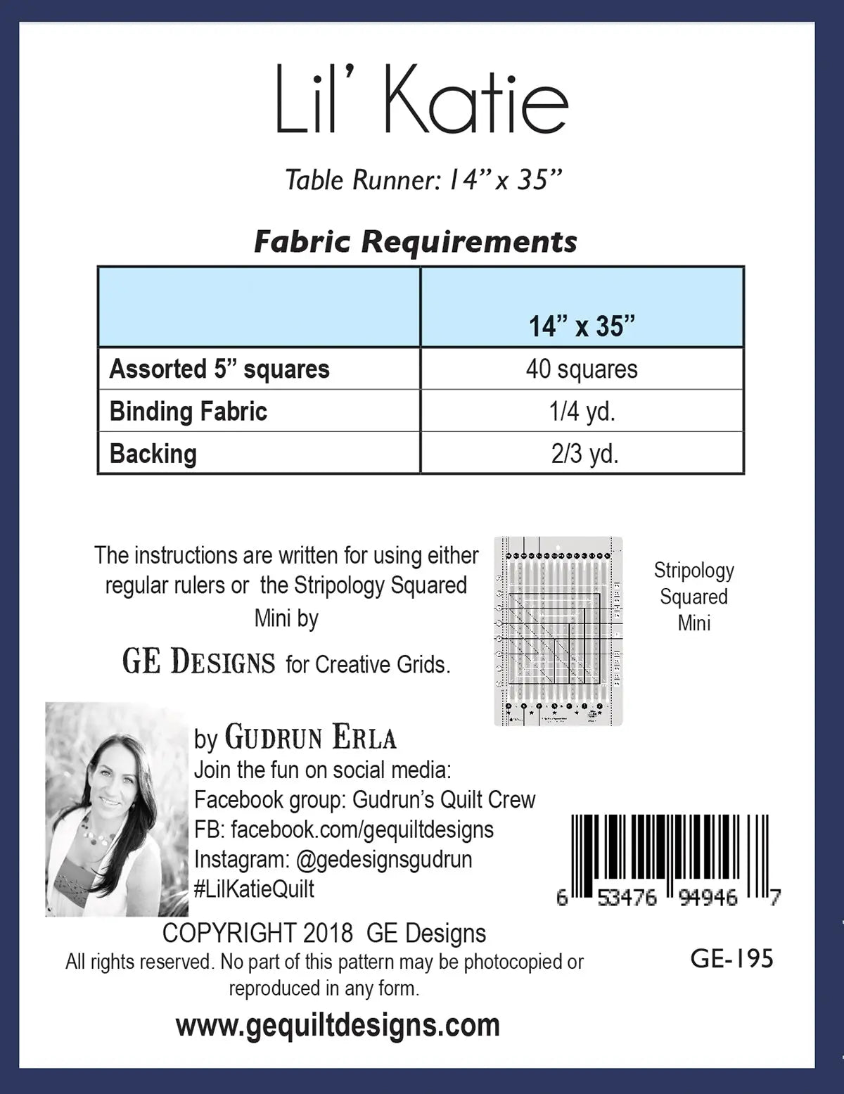 Lil' Katie - Table runner pattern 195 GE Designs