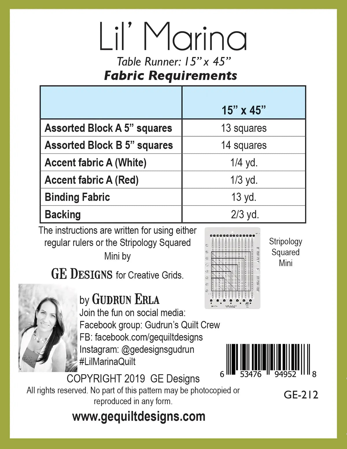 Lil' Marina - Table Runner Pattern 212 GE Designs