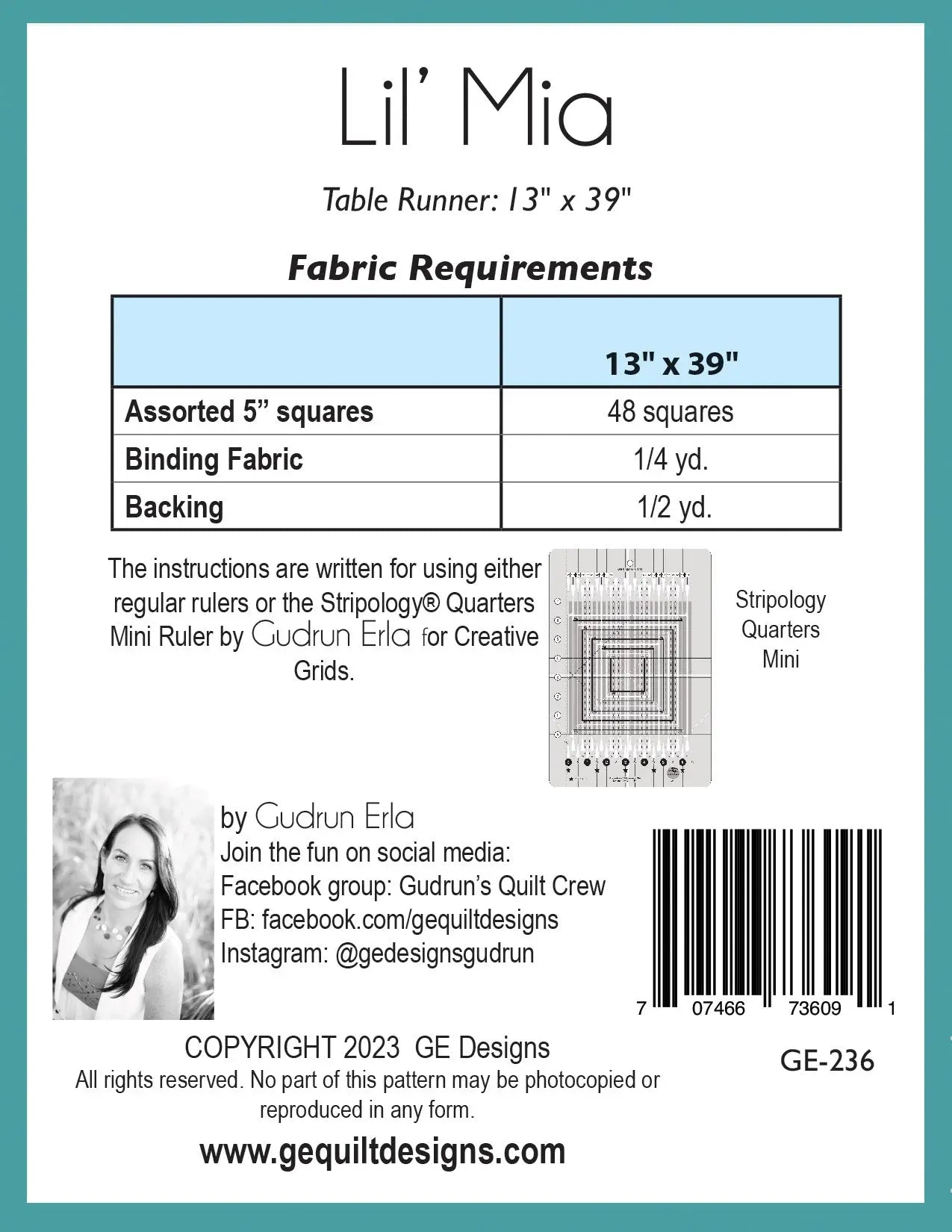 Lil' Mia - Table runner pattern 236 GE Designs