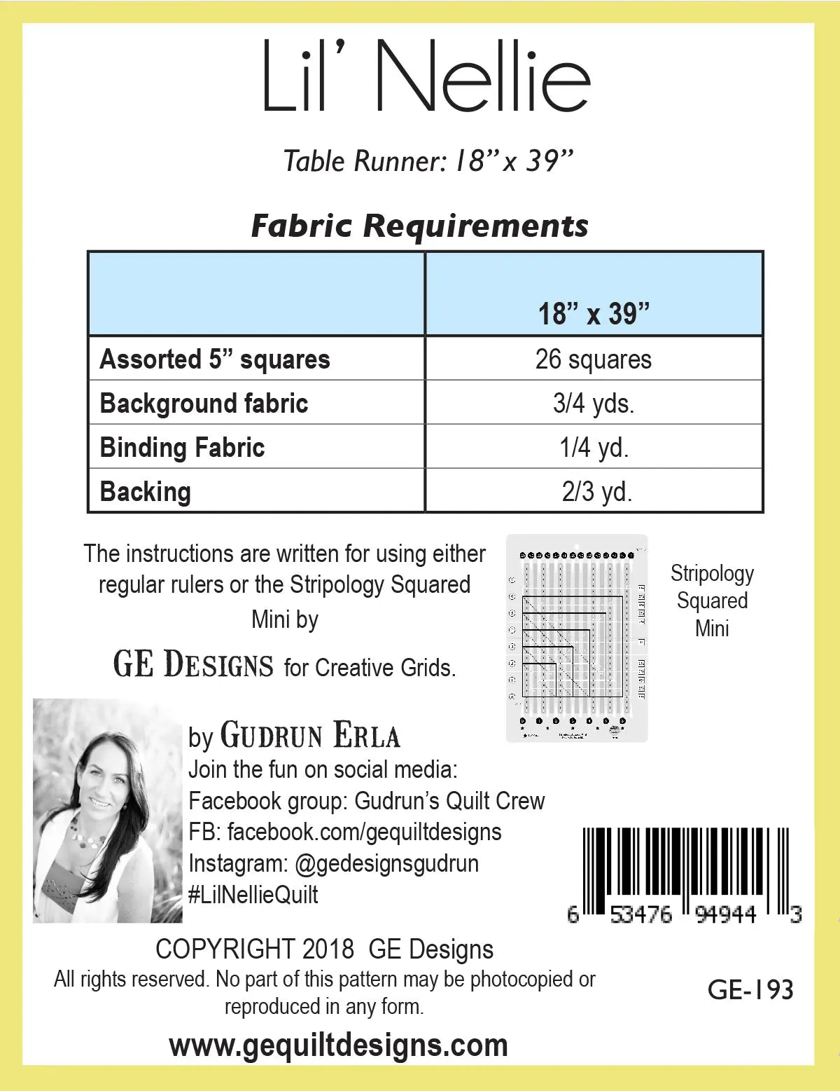 Lil' Nellie - Table runner pattern 193 GE Designs