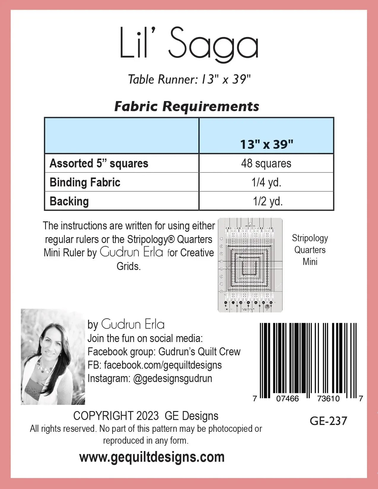 Lil' Saga - Table runner pattern 237 GE Designs