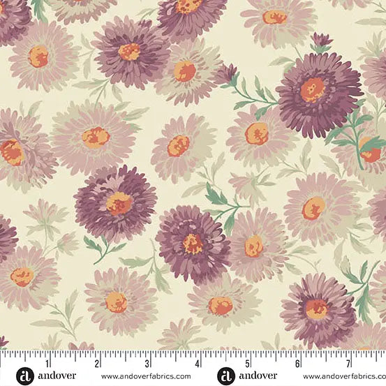 Lilac Chrysanthemum 108's by Laundry Basket Quilts Cotton Wideback Fabric - ( 1 1/4 Yard Pack ) Andover Fabrics