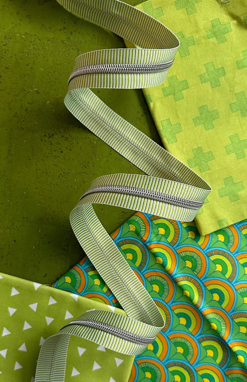 Lime Stripe Zipper Tape with Nickel Teeth - Linda's Electric Quilters