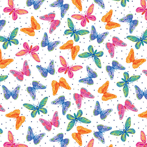 Love Grows Here - Butterflies & Dots - White 44" / 45" Fabric Per Yard